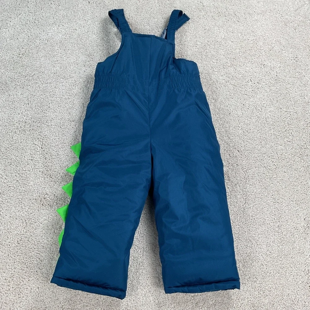 Carters Toddler Boys 2-Piece Dinosaur Snowsuit Teal Blue Puffer‎ Jacket Bibs 3T